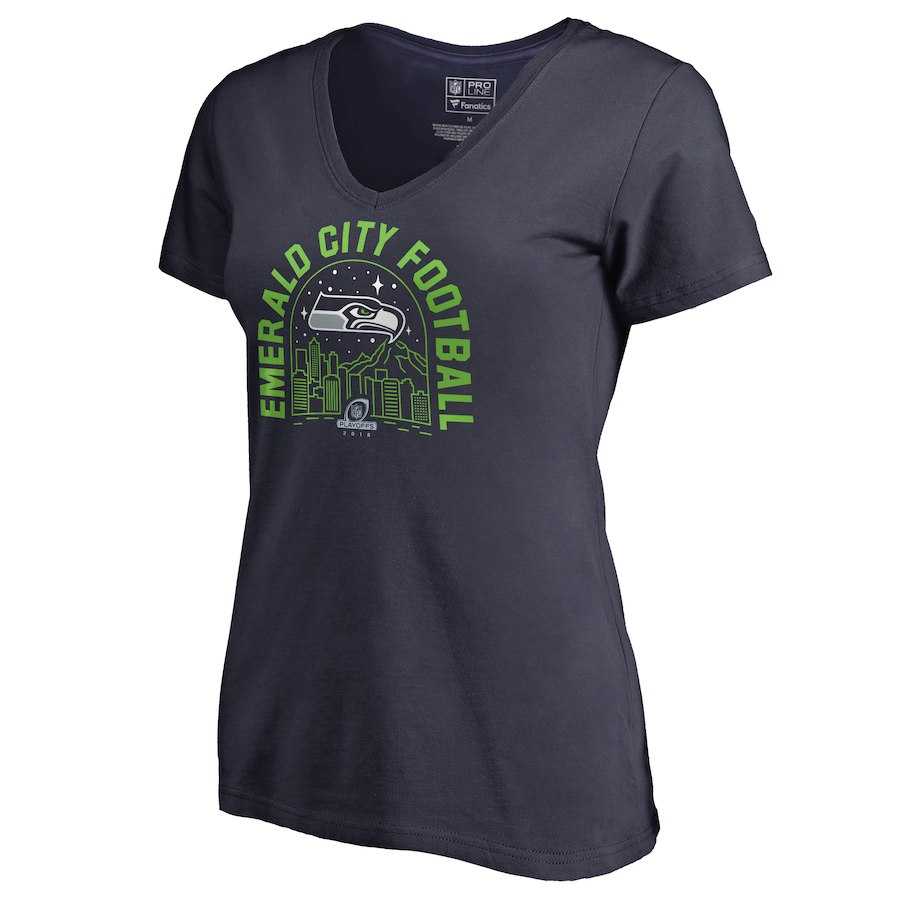Women Seahawks Navy 2018 NFL Playoffs Emerald City Football T-Shirt,We sell and wholesale Women Seahawks Navy 2018 NFL Playoffs Emerald City Football T-Shirt on line form chian!